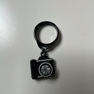 Betsey Johnson Black Rhinestones Camera Charm Ring